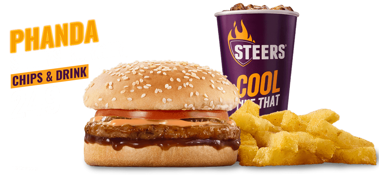 Phanda Steers Burger with chips and drink
