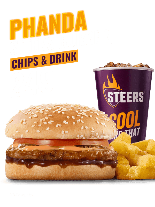 Phanda Steers Burger with chips and drink